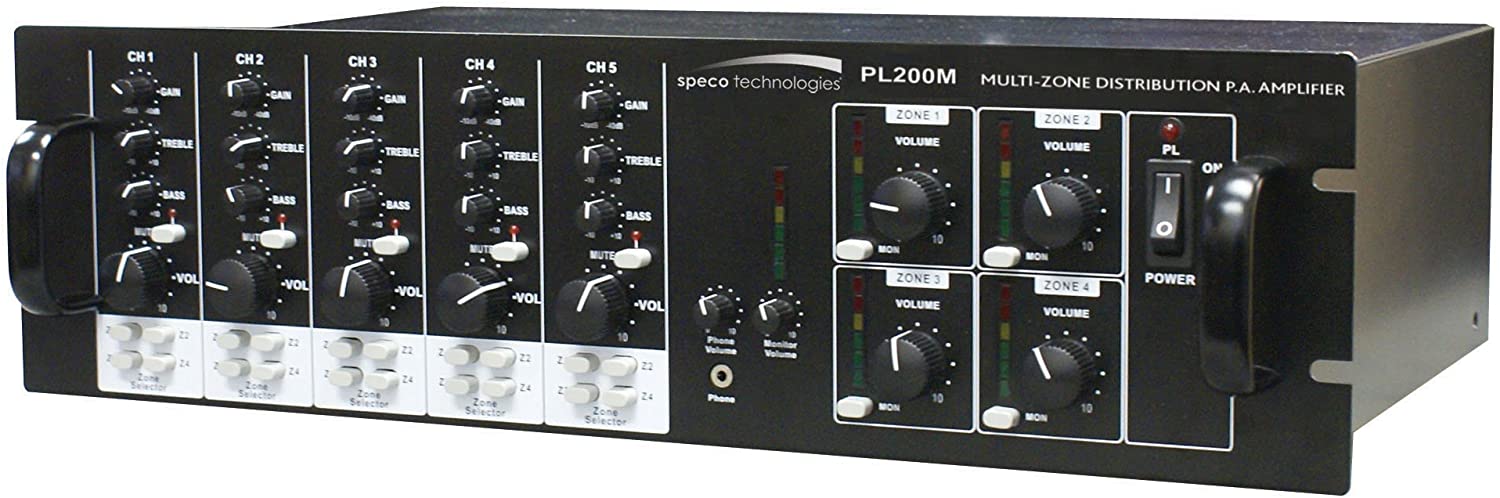 Speco | Amplifier/Mixer 160W 4
zone Mic/tel/Aux/PGM Inp 4
source