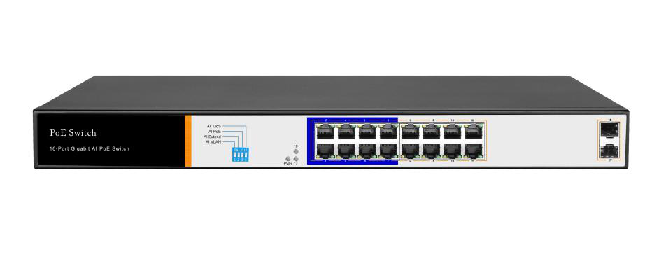 Network Switch 16 Port POE  Gigabit 250W + 2SFP Uplink 