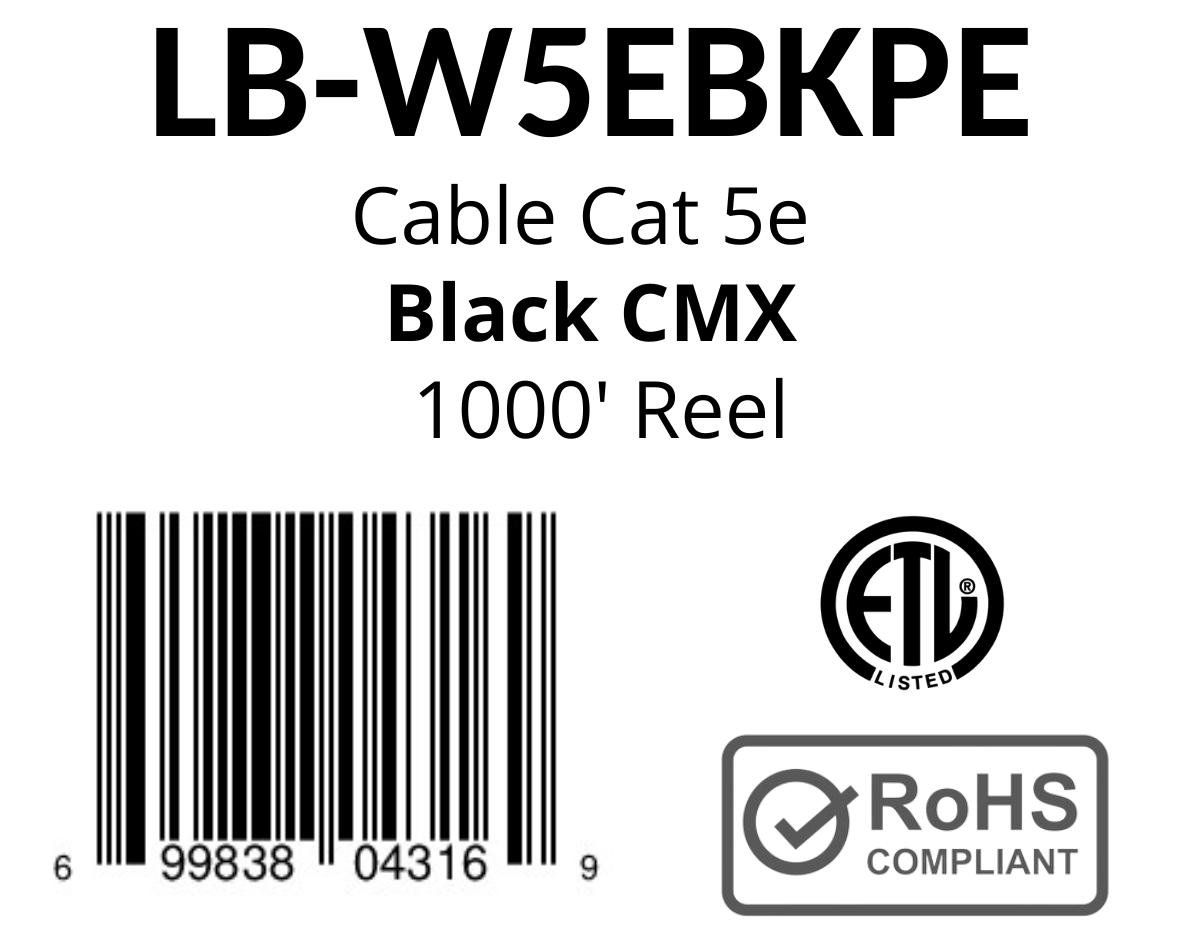 LIONBEAM | Cable Cat 5e CMX
Black 1000&#39; Reel Outdoor Rated