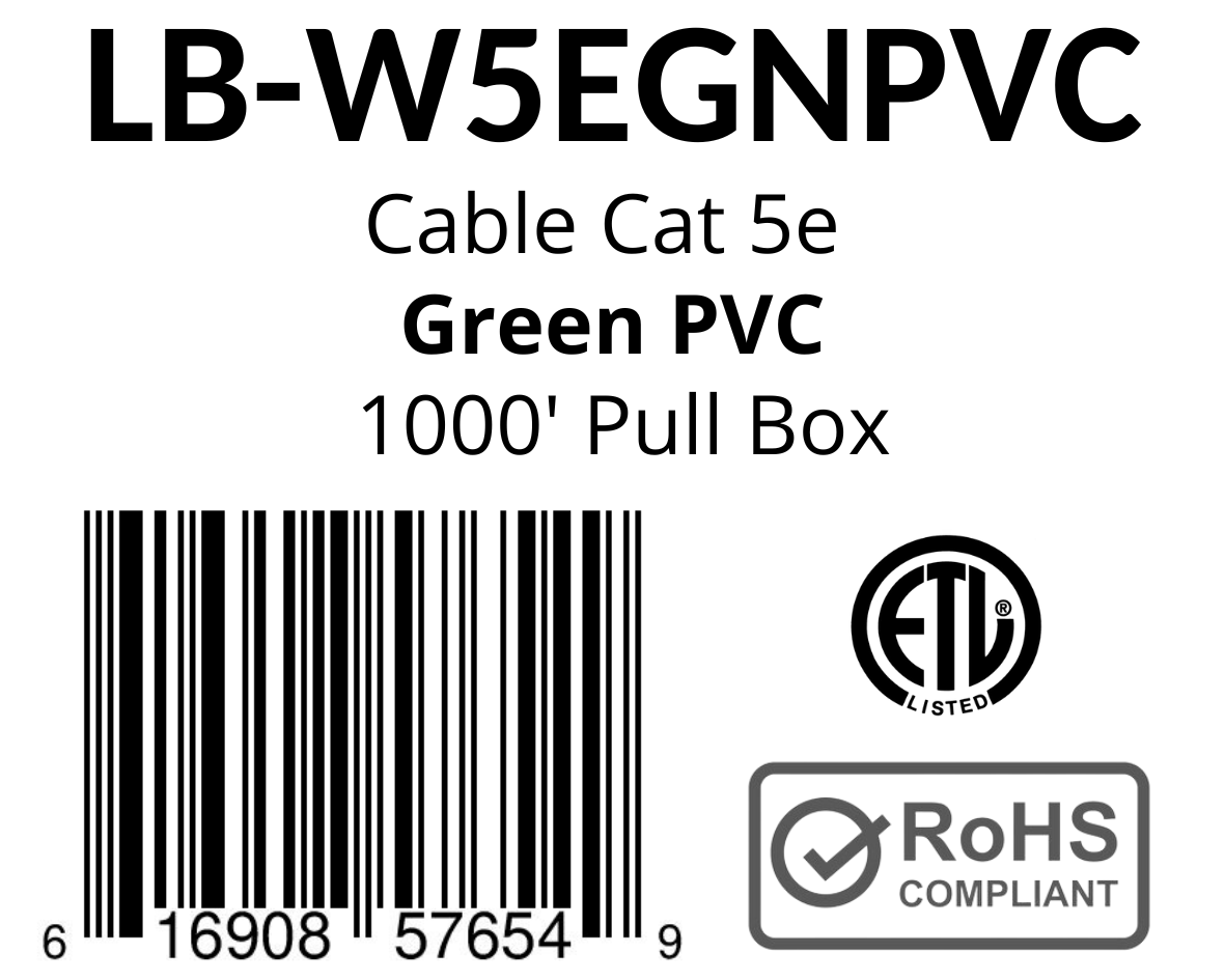 LIONBEAM | Cable Cat 5e CMR Green 1000&#39; Pull Box