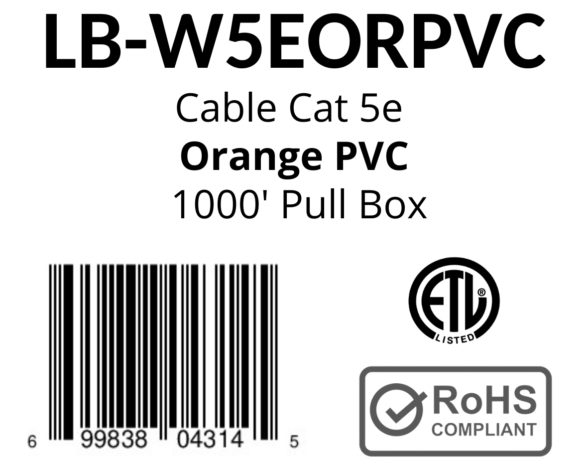 LIONBEAM | Cable Cat 5e CMR Orange 1000&#39; Pull Box