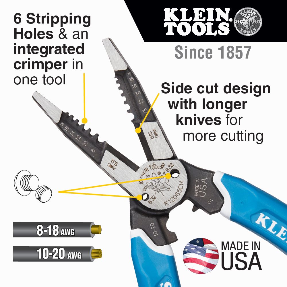 Klein Tools | Wire
Stripper,Cutter,Crimper Multi
Tool, 8/20 AWG HeavyDuty
